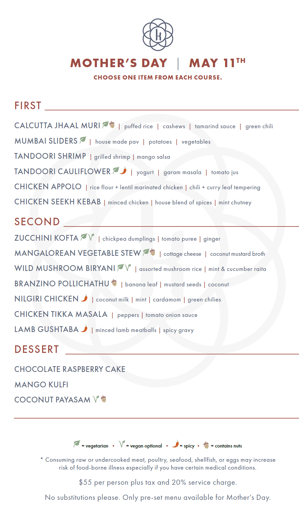 Mothers Day Menu 2025